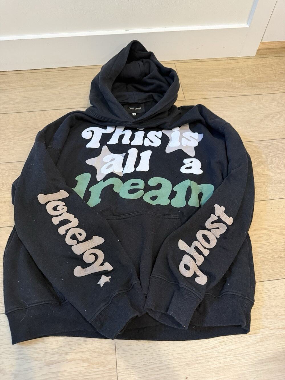 Lonely Ghost Hoodie Men Large Black Puff Print This Is All A Dream Sweatshirt